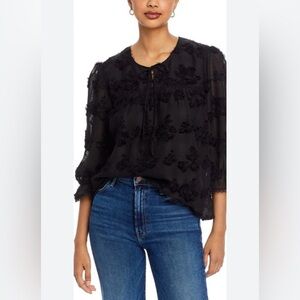 NWT Koko + Mason Lace Ruffle Black  Top Size M